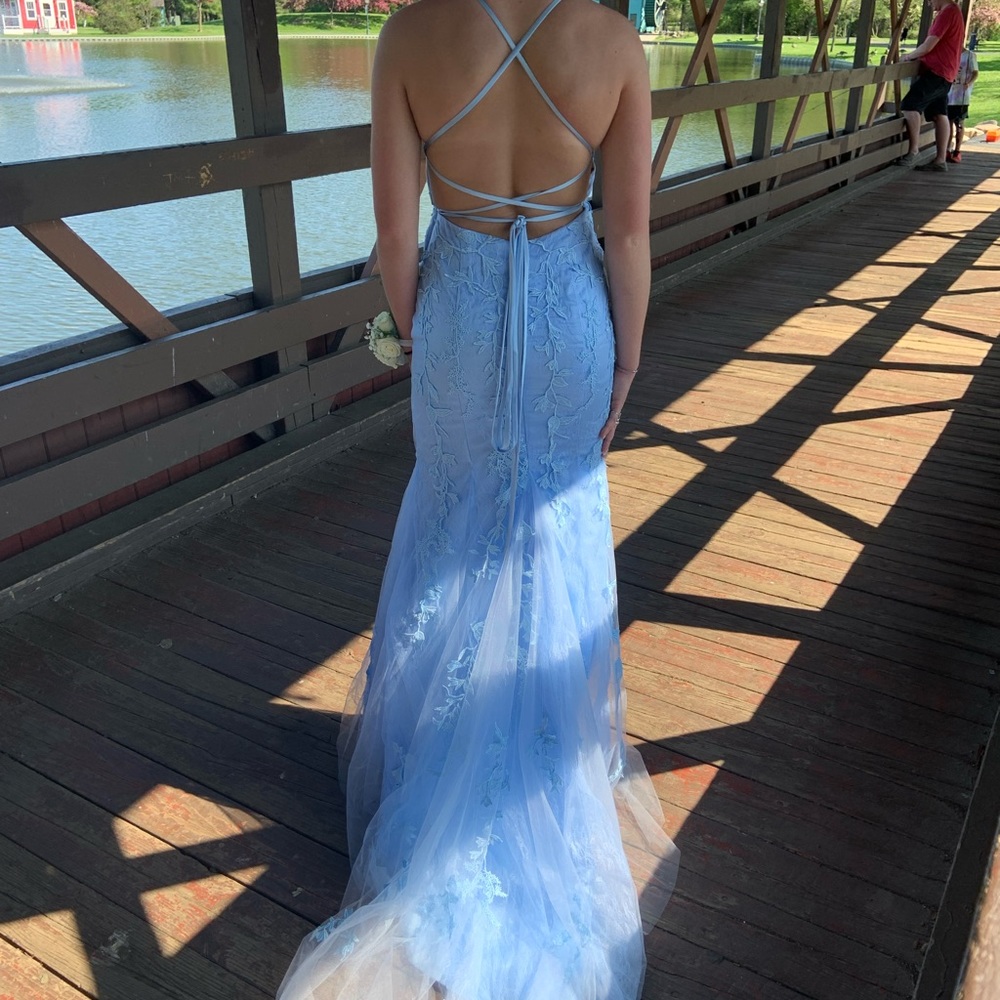 Sky Blue Spaghetti Strap Mermaid Prom Dress
